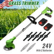 Electric 650W Weed Lawn Edger, Battery Weed Eater, Weed Wacker Electric, Cordless Grass Trimmer Cutting Tool \u0026 2 Battery, Weed Trimmer for Yards Garden, Green